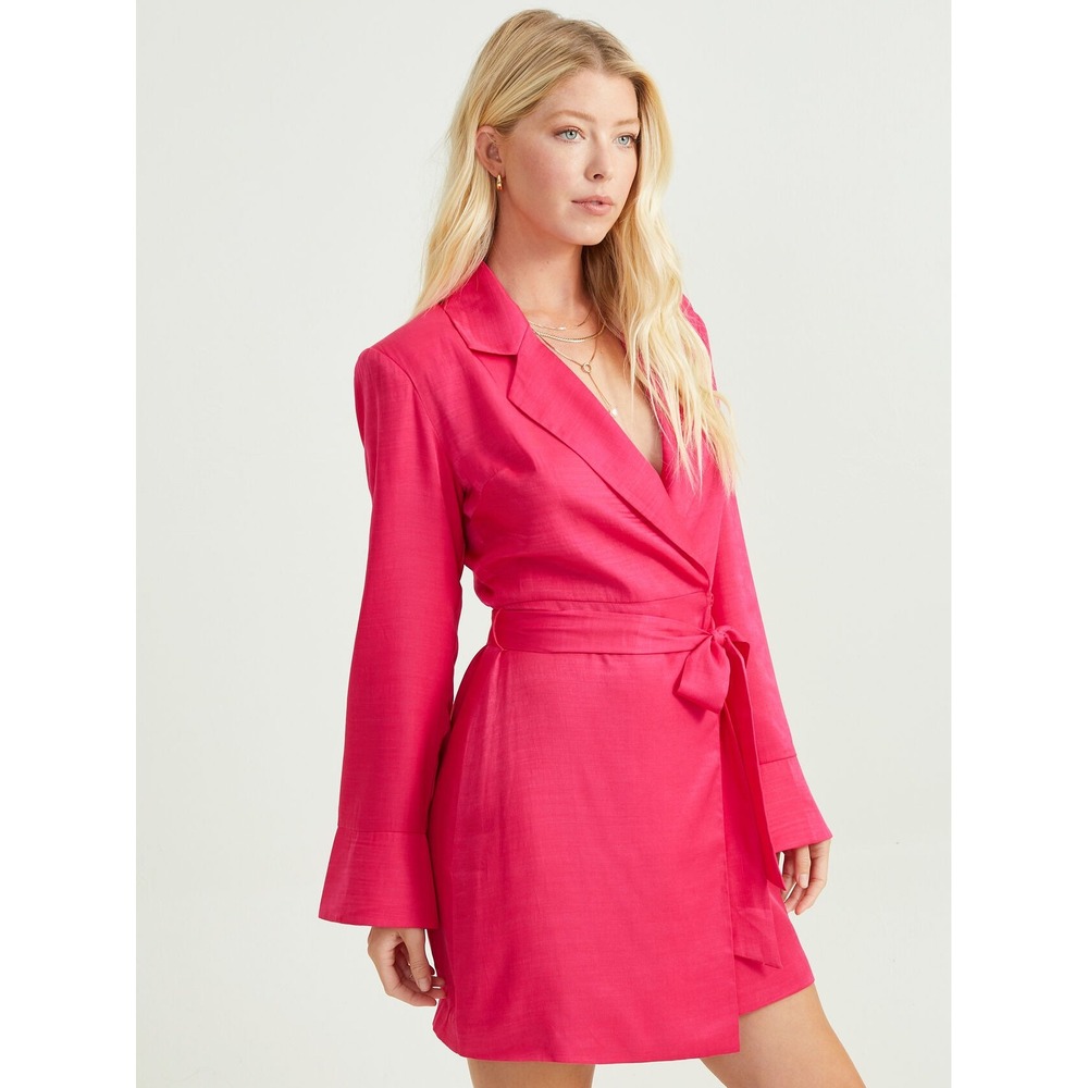 Altar'd State Fuchsia Pink Satin Blazer Wrap Mini Dress FD353Y Womens Size S